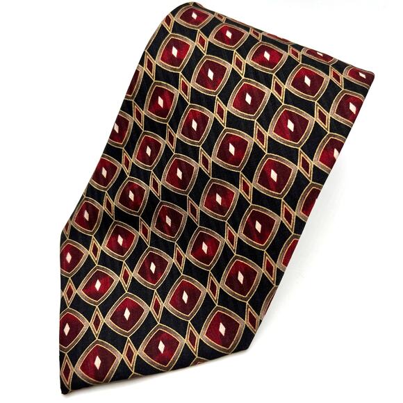 Vienicci Men's Tie- 60"- Black / Red Geometric Pattern Design - Silk Necktie - Picture 4 of 5